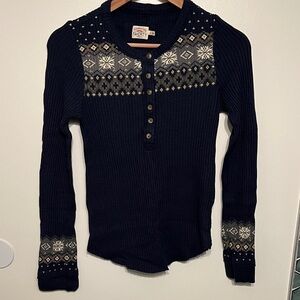 Faherty Dark Blue Henley with Nordic Pattern